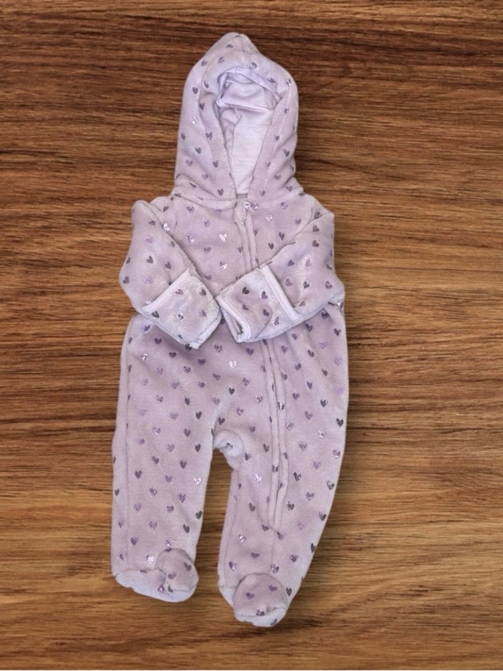 B4 All Baby Fleece Hooded Footie Snowsuit  -‎ Newborn/
0-3M -Lavender Hearts
